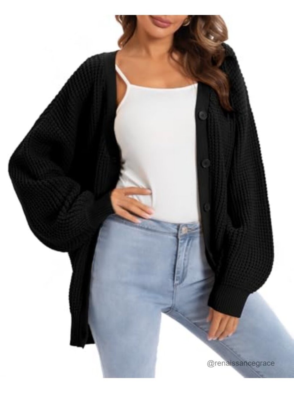 100% Cotton Oversized Cardigan Button Down V-Neck Chunky Knit